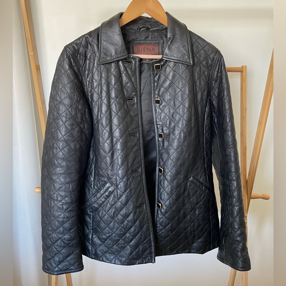 Vintage Black Quilted Leather Jacket 10